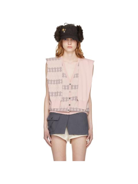 OPEN YY Pink Jacquard Sleeve Layered Cardigan Vest