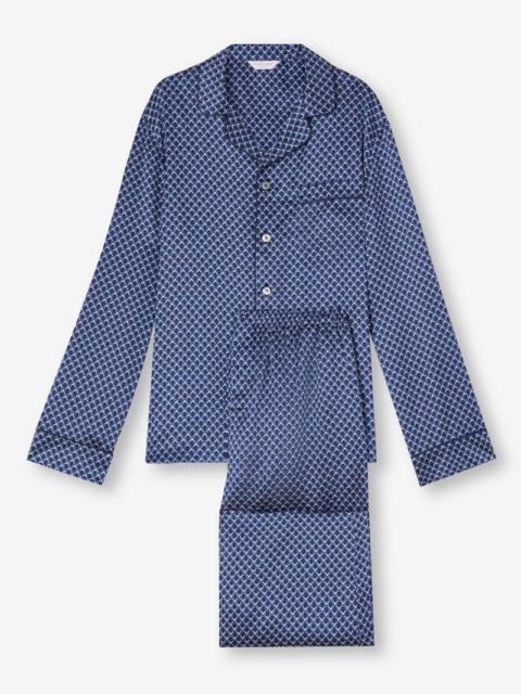 Derek Rose Men's Pyjamas Brindisi 94 Silk Satin Navy