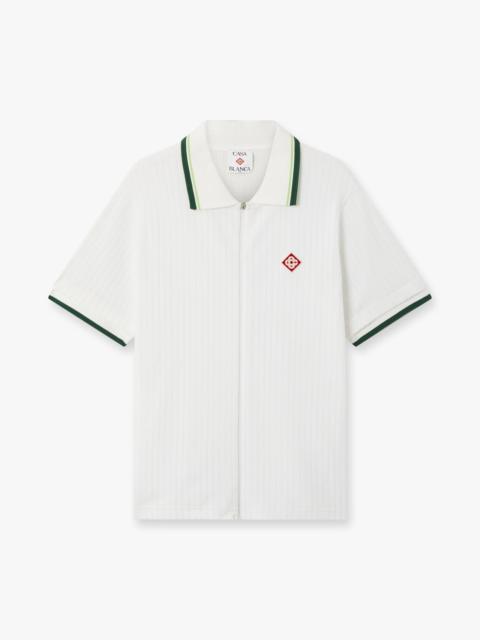 CASABLANCA White Striped Velour Zip-Up Long Sleeve Shirt | Casablanca Paris