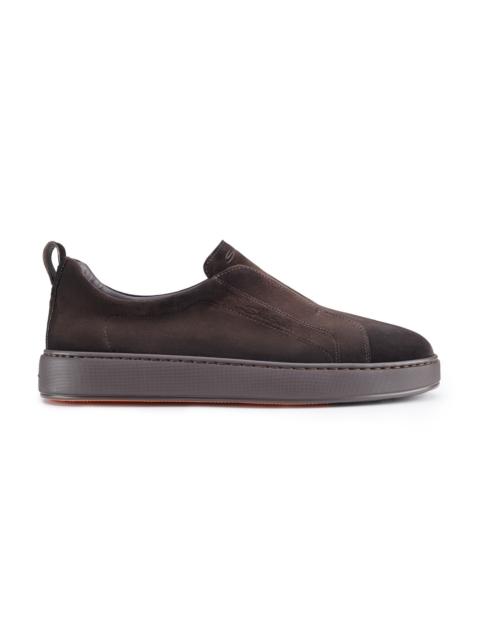 Santoni Men's dark brown suede slip-on sneaker