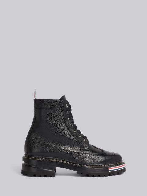 Thom Browne Black Pebble Grain Leather Rubber Hiking Sole Stripe Micro Insert Lace-Up Longwing Boot