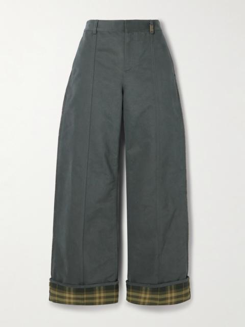 Burberry Checked Twill-trimmed Brushed Cotton-blend Wide-leg Pants