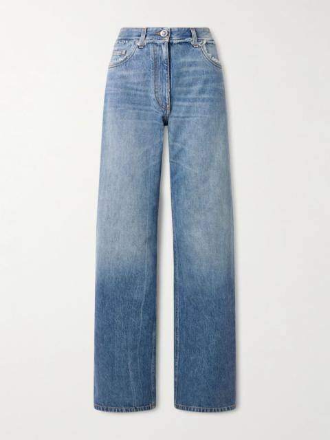 VERSACE Distressed mid-rise straight-leg jeans Mid denim