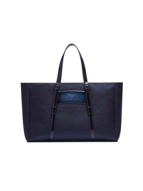 Santoni Blue leather and nylon shopping bag
