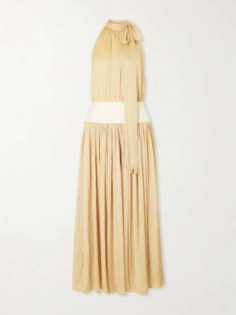 ABADIA Knotted Halterneck Satin-trimmed Crepon Midi Dress