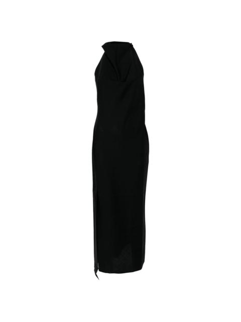 halterneck virgin wool maxi dress