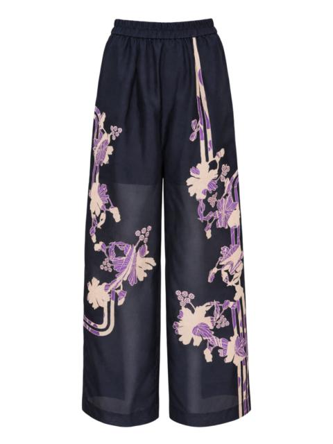 BIYAN Floral Organza Silk Wide-Leg Pants