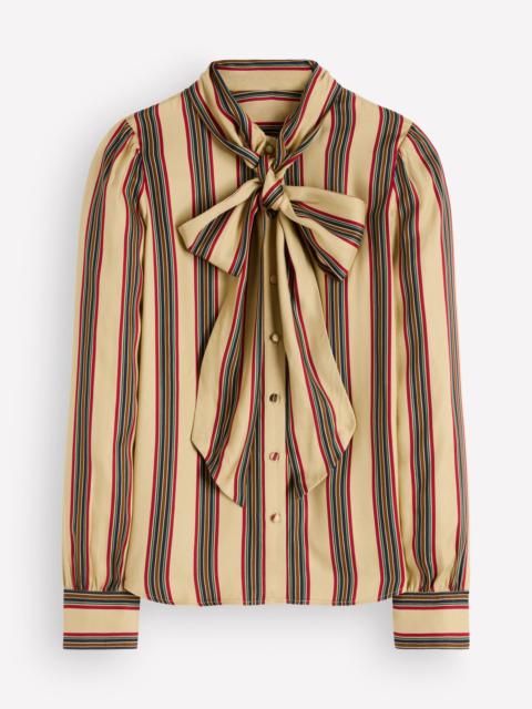 BODEN Clara Silk Tie Neck Top-Collegic Stripe