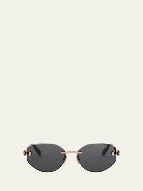 BVLGARI Serpenti Forever Rimless Oval Metal Sunglasses