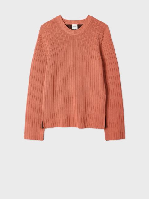 Women's Pink Contrast Back Ribbed Knit Sweater