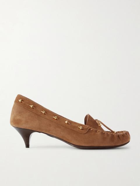 KHAITE Milly Embellished Whipstitched Suede Pumps