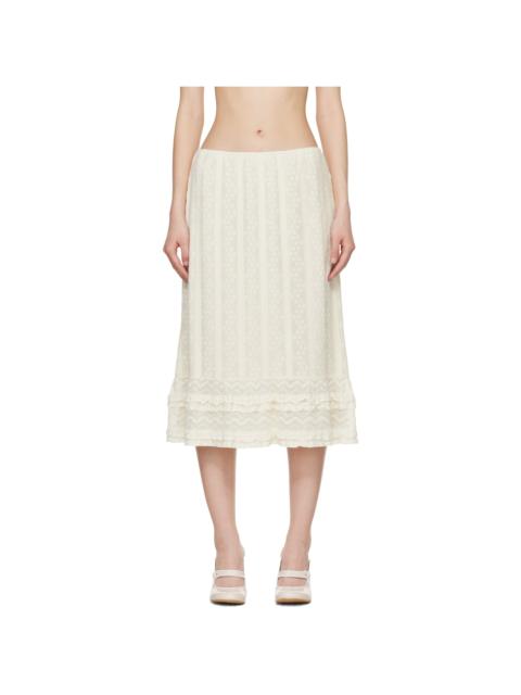 ANNA SUI Off-White Floral Ruffle Stretch Lace Midi Skirt