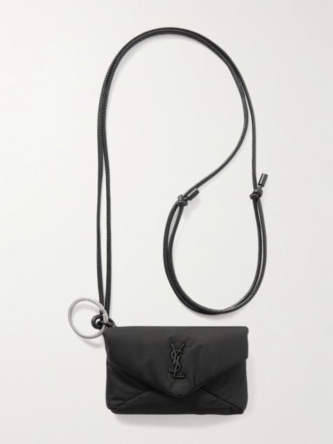 SAINT LAURENT Cassandre Logo-Appliquéd Leather-Trimmed Quilted Padded Nylon Pouch Black