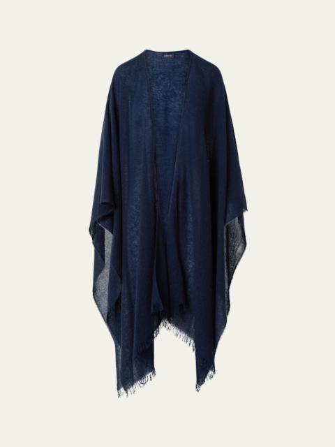 AKRIS Metallic Wool-Cashmere Fringed Cape Scarf