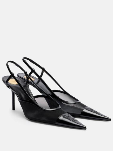 SAINT LAURENT Renée 75 mesh and leather slingback pumps