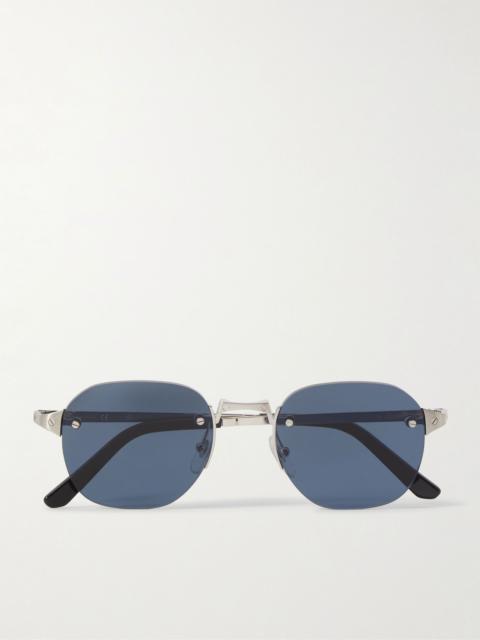 Cartier Santos de Cartier Rimless Oval-Frame Silver-Tone Sunglasses Silver
