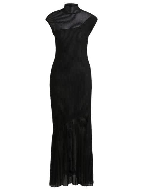 HUGO MOCK-NECK RIBBED CREPE MIDI DRESS WITH SHEER SECTIONS