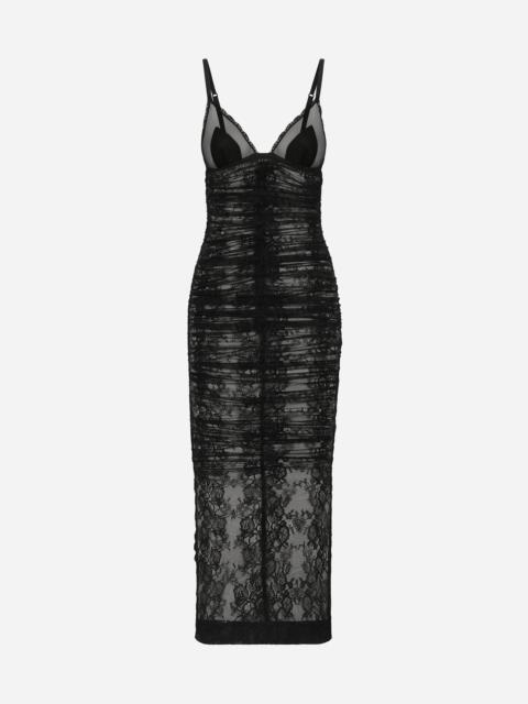 Dolce & Gabbana Calf-length stretch Chantilly lace slip dress