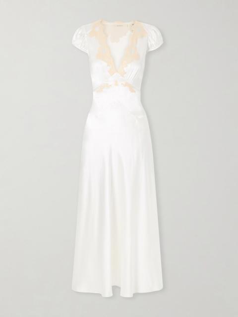 DÔEN Coraline Corded Lace-trimmed Silk-satin Midi Dress