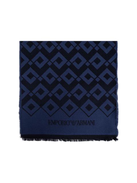 EMPORIO ARMANI geometric-print fringed scarf