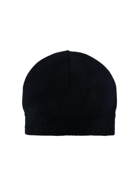 logo-embossed ribbed beanie