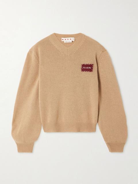 Marni Appliquéd cashmere sweater Tan