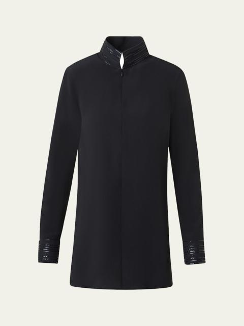 AKRIS Ribbon Foil Silk Crepe Tunic Blouse