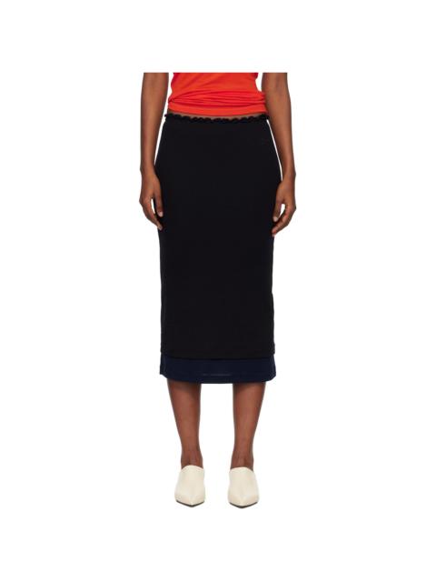 Jil Sander Black Lightweight Wool Layered Midi Skirts Set
