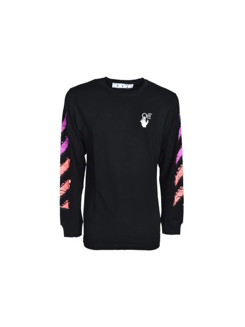 Off-White OFF-WHITE Diagonal Striped Marker Long Sleeve T-shirt Black Fuchsia
