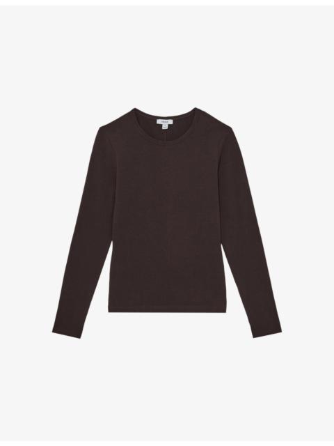 REISS Jada Crewneck Long-Sleeve Stretch-Cotton T-Shirt