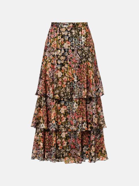 Valentino Floral plissé tiered silk maxi skirt