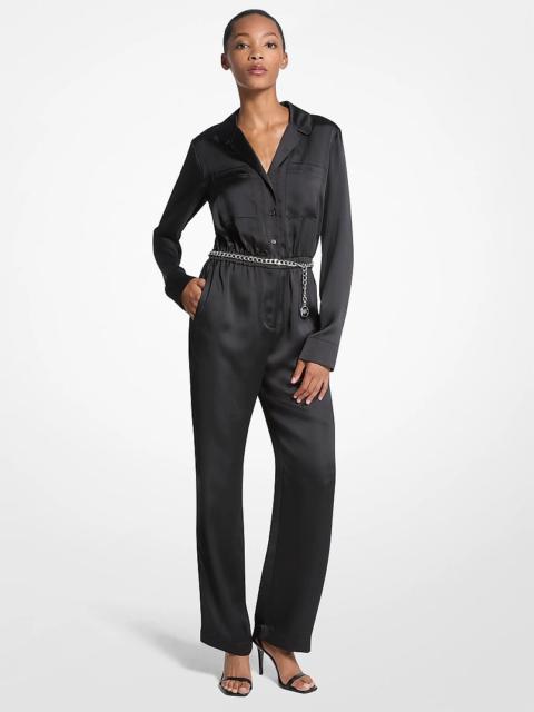 MICHAEL KORS Satin Long Sleeve Belted Jumpsuit