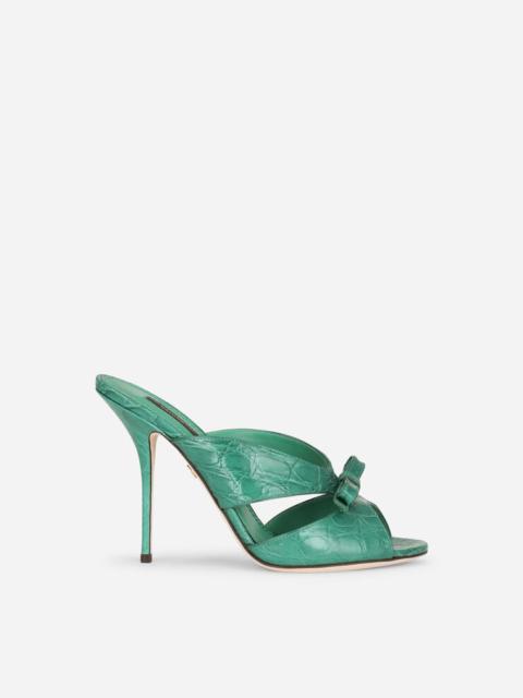 Dolce & Gabbana Crocodile flank leather mules with bow