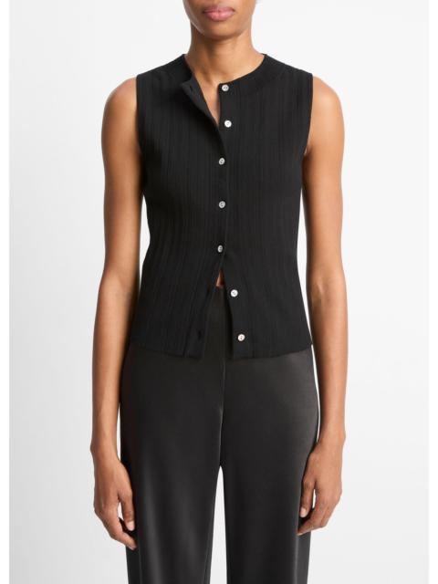 Vince Ribbed Italian Cotton-Blend Button-Front Sweater Shell