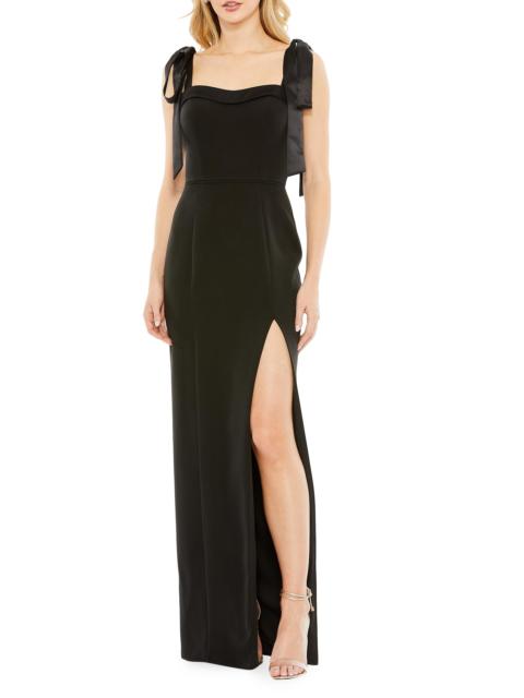 MAC DUGGAL Women's Tie-Shoulder Slit Column Gown - Black