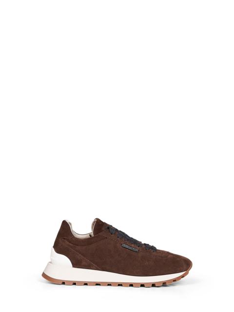 Brunello Cucinelli Espresso suede Runners with Shiny Tab