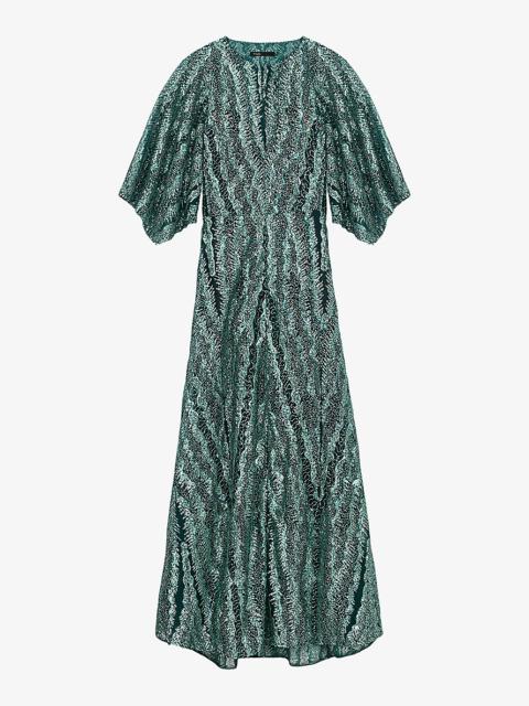 Sequin-embellished wide-sleeve stretch-woven maxi dress