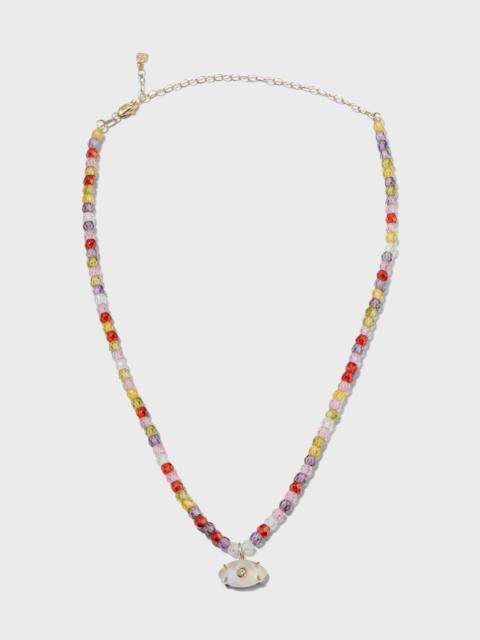 SYDNEY EVAN Yellow Gold Rainbow Zircon Combo Necklace with Carved Stone Eye Charm