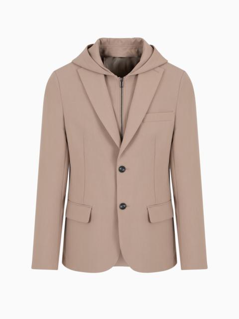 Viscose-blend blazer with detachable inner panel and hood