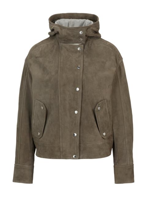 BOSS REGULAR-FIT HOODED JACKET IN SOFT SUEDE