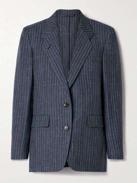 Pinstriped linen, wool and silk-blend blazer