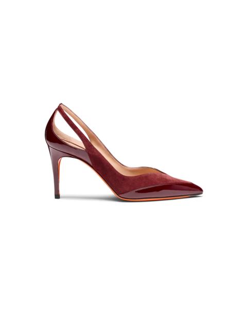 Santoni Women's burgundy patent leather and suede high-heel pump