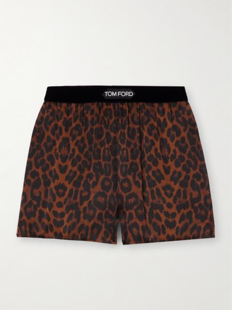 TOM FORD Velvet-trimmed Leopard-print Silk-blend Satin Shorts