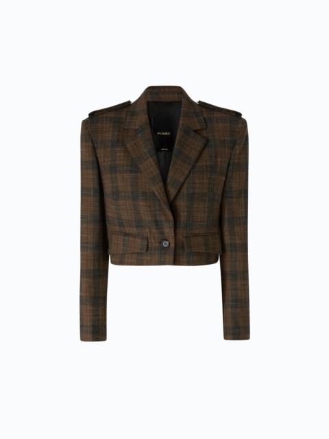 PINKO CROPPED JACKET WITH MICRO HOUNDSTOOTH MOTIF