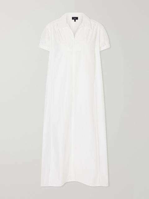 Theory Gathered Cotton-blend Poplin Midi Dress