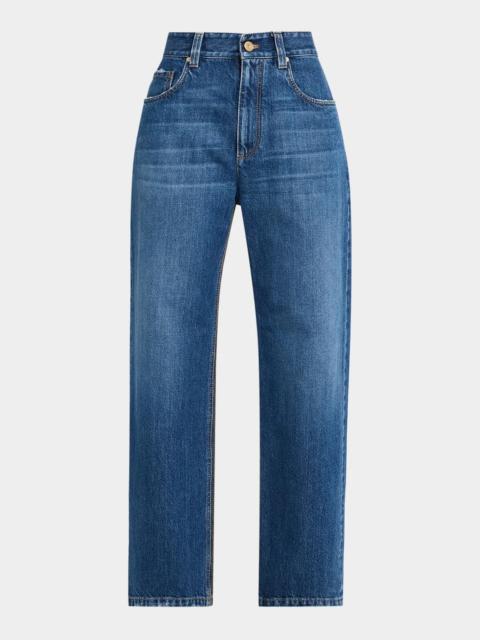 Brunello Cucinelli Mid-Rise Monili Trim Wide-Leg Jeans