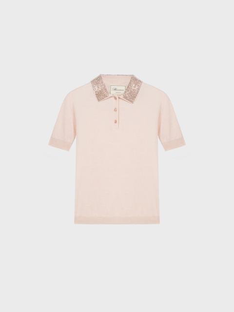 CASHMERE WOOL POLO SHIRT WITH RHINESTONES