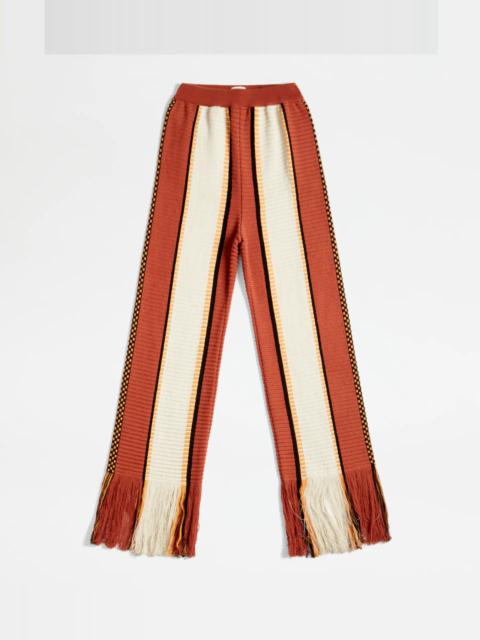Tod's TROUSERS IN COTTON WITH FRINGES - ORANGE, OFF WHITE, YELLOW