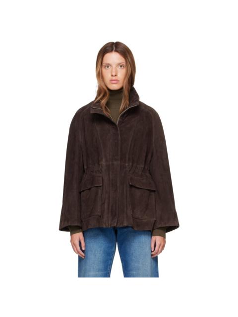 NOUR HAMMOUR Brown Quai Funnel Leather Jacket