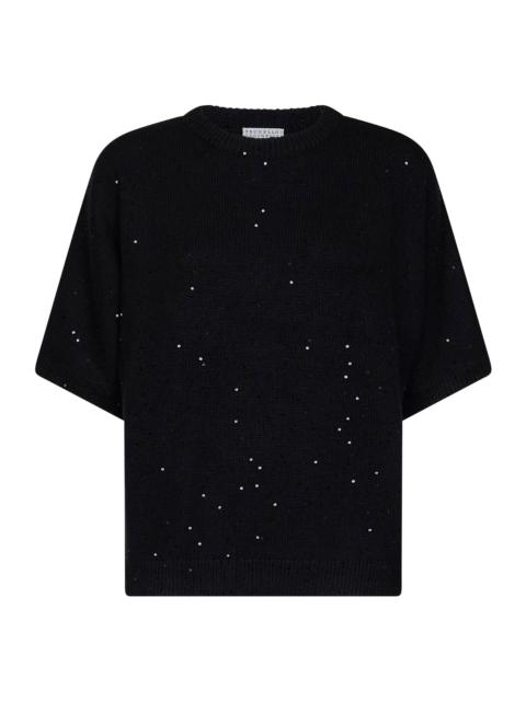 Brunello Cucinelli Black sequin-embellished cashmere and silk sweater